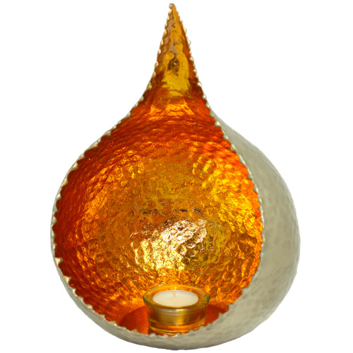 Windlicht Sundrop large silber/orangegold