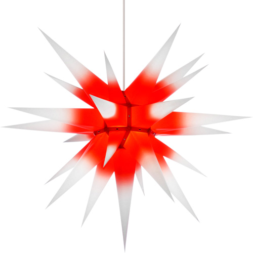 Herrnhuter Stern I7 weiße Spitzen, roter Kern