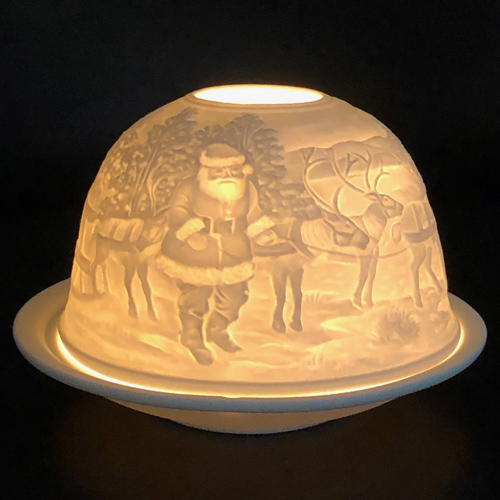Starlight Porzellan-Windlicht Weihnachtsmann mit Rentieren