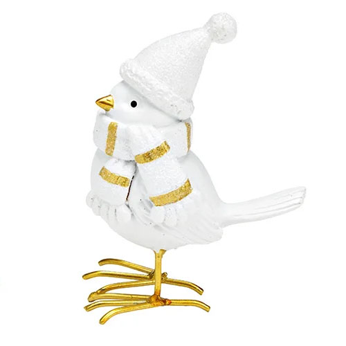 Winter-Vogel, weiß-gold  